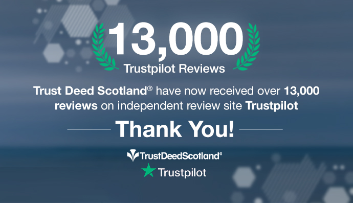 13000 TrustPilot reviews milestone for Scottish debt advice from Trust Deed Scotland